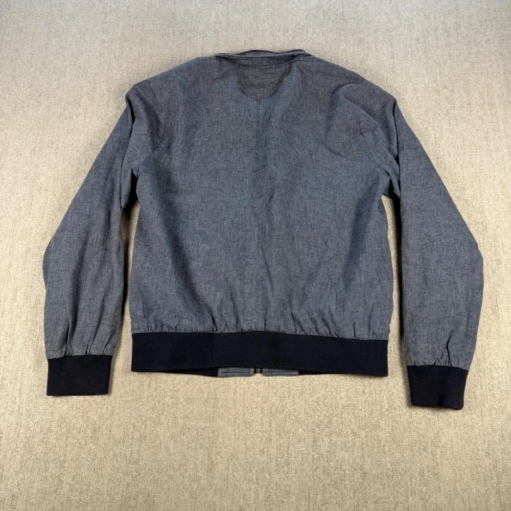 Bonobos Bomber Jacket Men M Gray Blue Linen Cotton Blend Zip Harrington